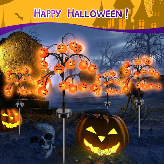 ✨️🎃2 packs 40 LEDs Solar Halloween Pumpkin Stake Lights, 2 Modes Outdoor Waterproof Halloween Decorations, Solar Halloween Lights Stakes for Garden Yard Pathway