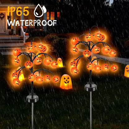 ✨️🎃2 packs 40 LEDs Solar Halloween Pumpkin Stake Lights, 2 Modes Outdoor Waterproof Halloween Decorations, Solar Halloween Lights Stakes for Garden Yard Pathway