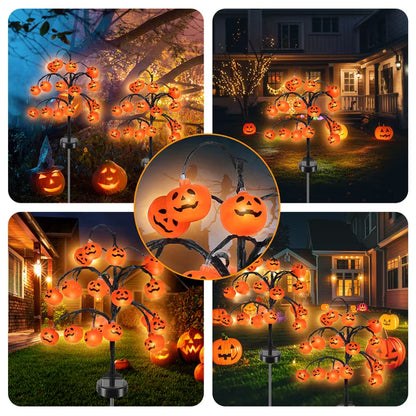 ✨️🎃2 packs 40 LEDs Solar Halloween Pumpkin Stake Lights, 2 Modes Outdoor Waterproof Halloween Decorations, Solar Halloween Lights Stakes for Garden Yard Pathway