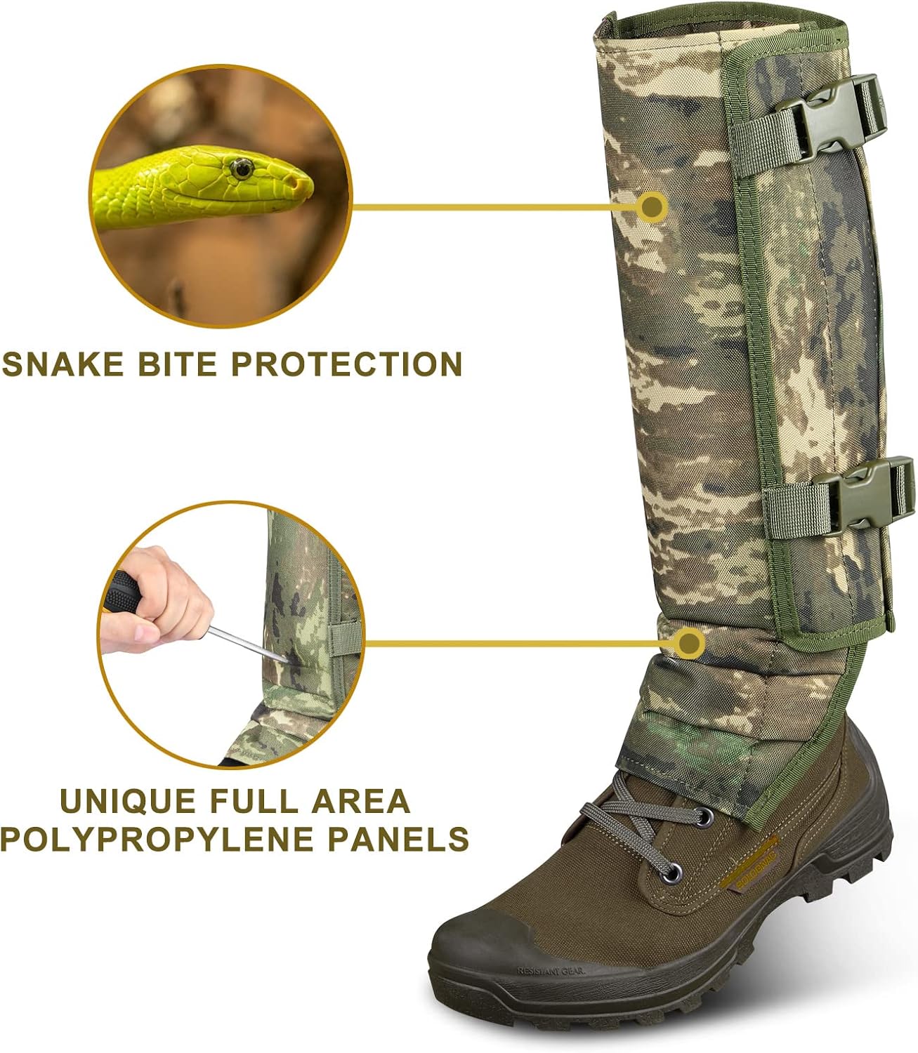 Snake Guard Gaiters - Waterproof Chaps for Lower Legs, Bite Proof Guardz, Adjustable Size
