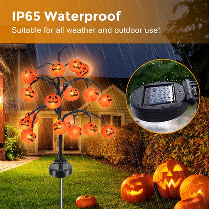 ✨️🎃2 packs 40 LEDs Solar Halloween Pumpkin Stake Lights, 2 Modes Outdoor Waterproof Halloween Decorations, Solar Halloween Lights Stakes for Garden Yard Pathway