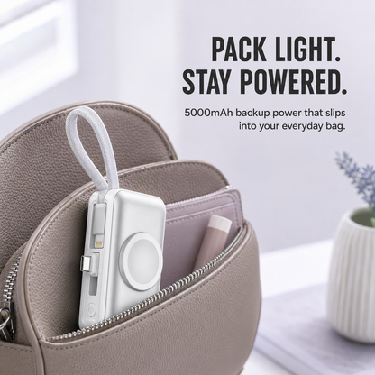 🔥 New 2026🔋 3-in-1 Mini Power Bank – Phone Charger, Watch Charger & Foldable Stand