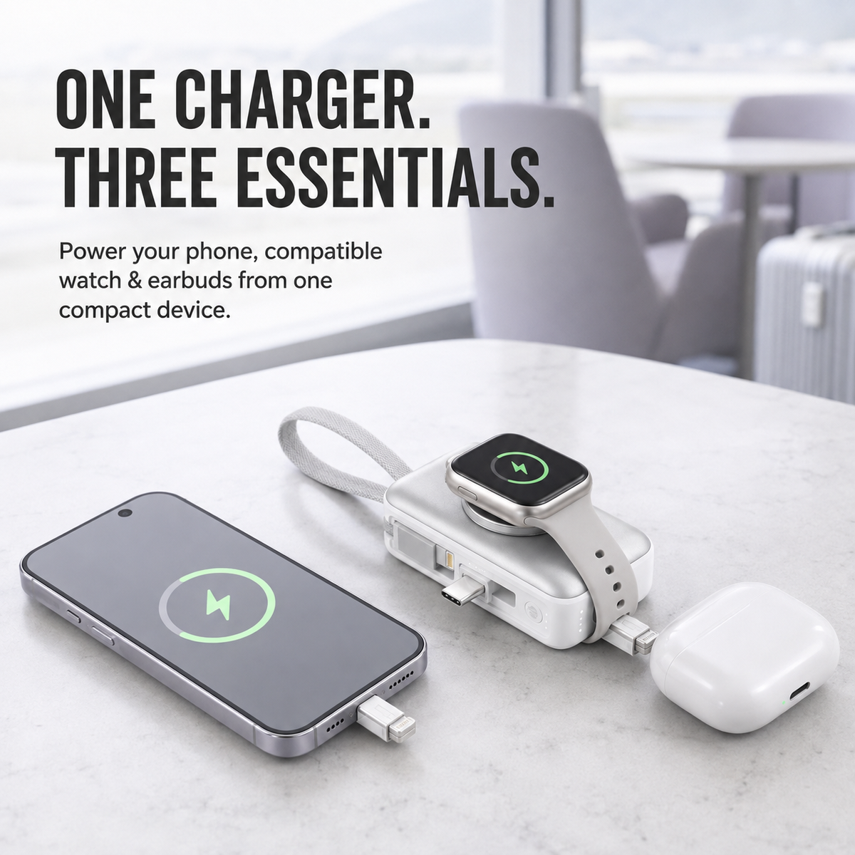 🔥 New 2026🔋 3-in-1 Mini Power Bank – Phone Charger, Watch Charger & Foldable Stand