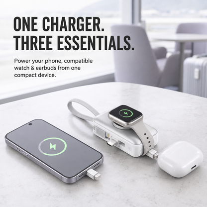 🔥 New 2026🔋 3-in-1 Mini Power Bank – Phone Charger, Watch Charger & Foldable Stand