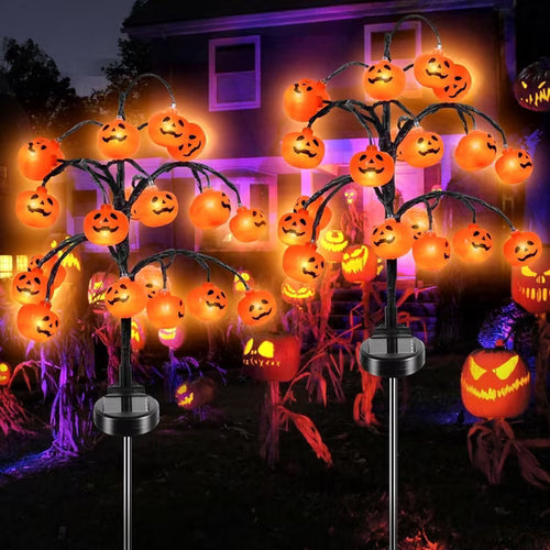 ✨️🎃2 packs 40 LEDs Solar Halloween Pumpkin Stake Lights, 2 Modes Outdoor Waterproof Halloween Decorations, Solar Halloween Lights Stakes for Garden Yard Pathway