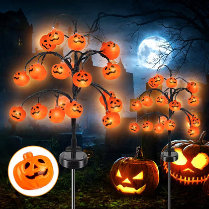 ✨️🎃2 packs 40 LEDs Solar Halloween Pumpkin Stake Lights, 2 Modes Outdoor Waterproof Halloween Decorations, Solar Halloween Lights Stakes for Garden Yard Pathway