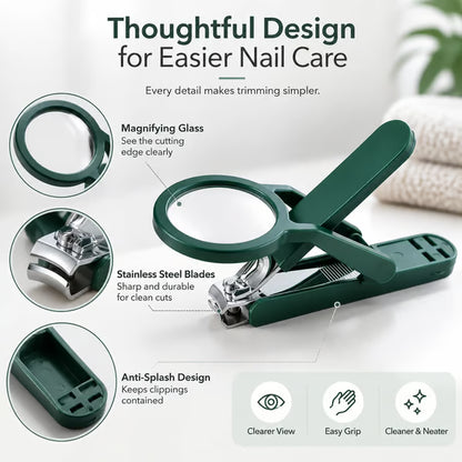 2 PCS Foldable Magnifying Nail Clippers for Seniors & Thick Nails