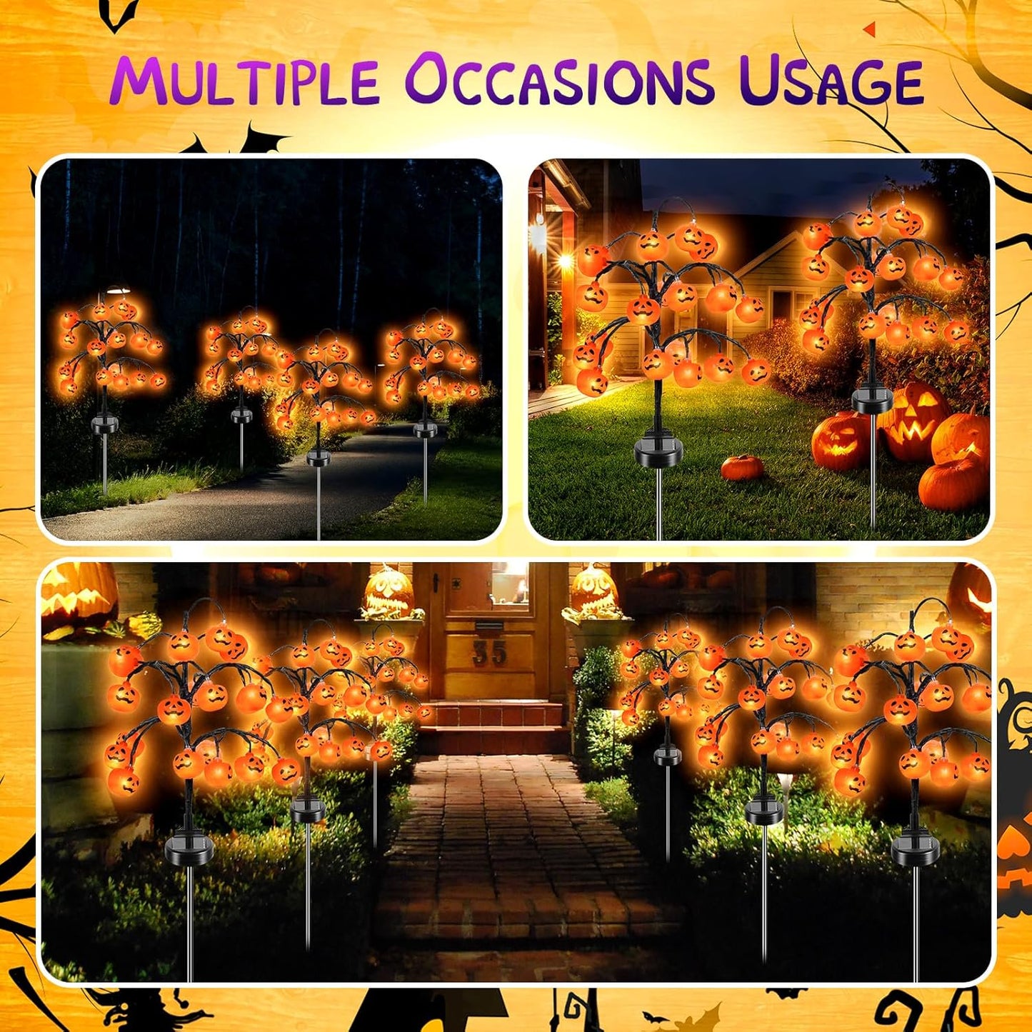✨️🎃2 packs 40 LEDs Solar Halloween Pumpkin Stake Lights, 2 Modes Outdoor Waterproof Halloween Decorations, Solar Halloween Lights Stakes for Garden Yard Pathway