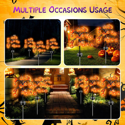✨️🎃2 packs 40 LEDs Solar Halloween Pumpkin Stake Lights, 2 Modes Outdoor Waterproof Halloween Decorations, Solar Halloween Lights Stakes for Garden Yard Pathway
