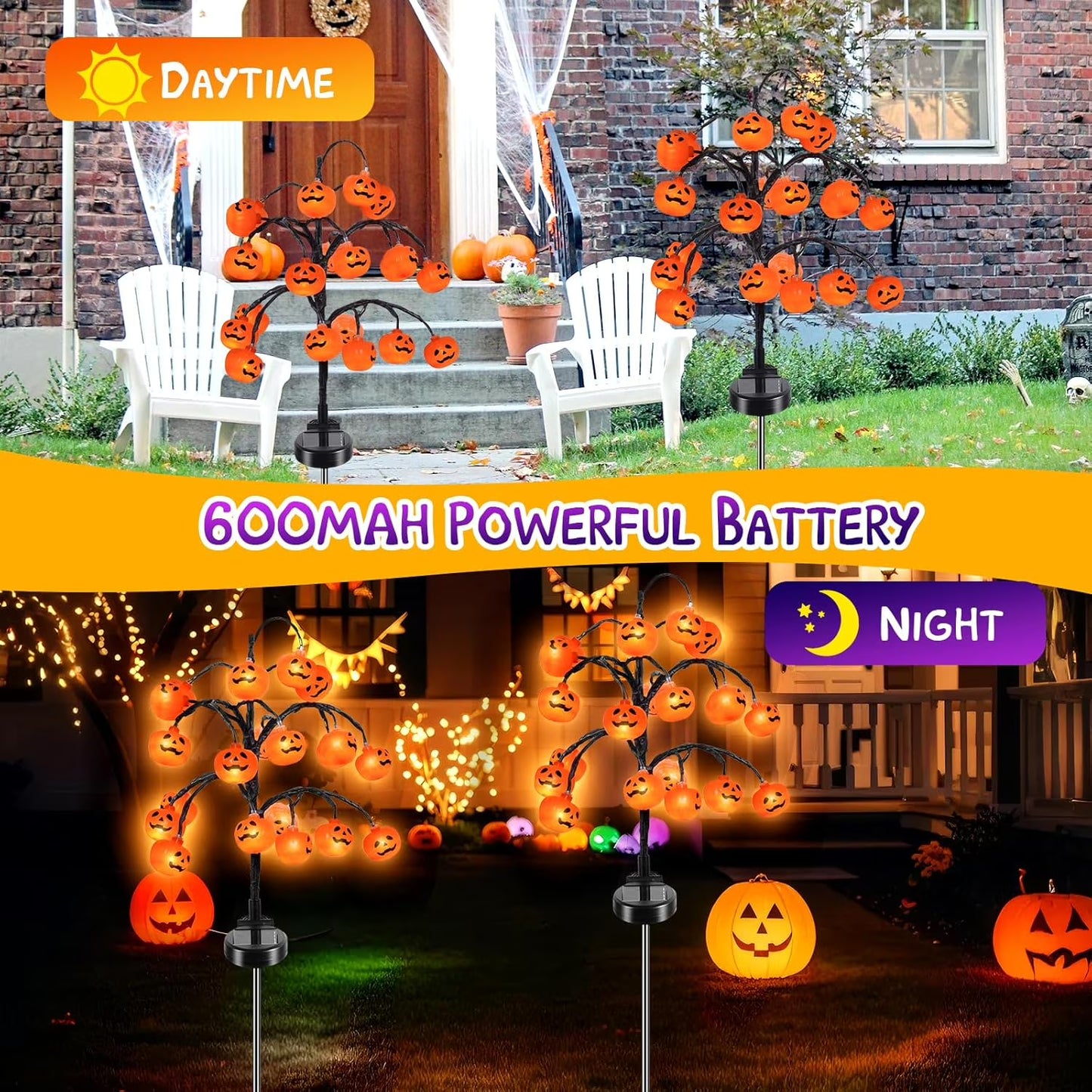 ✨️🎃2 packs 40 LEDs Solar Halloween Pumpkin Stake Lights, 2 Modes Outdoor Waterproof Halloween Decorations, Solar Halloween Lights Stakes for Garden Yard Pathway