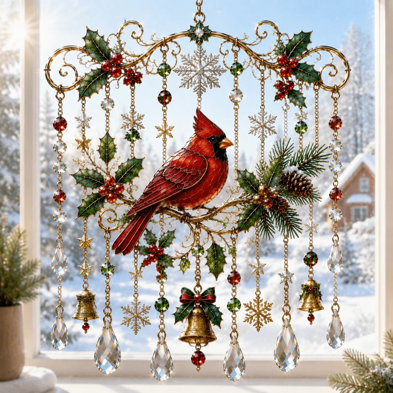 Christmas Stained Glass-Style Window Hanging